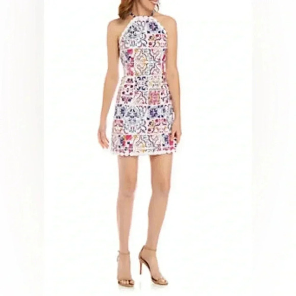 Crown Ivy Cotton Stretch Multi Colored White Eyelet Trim Sheath Dress Sz 12 - Picture 1 of 14